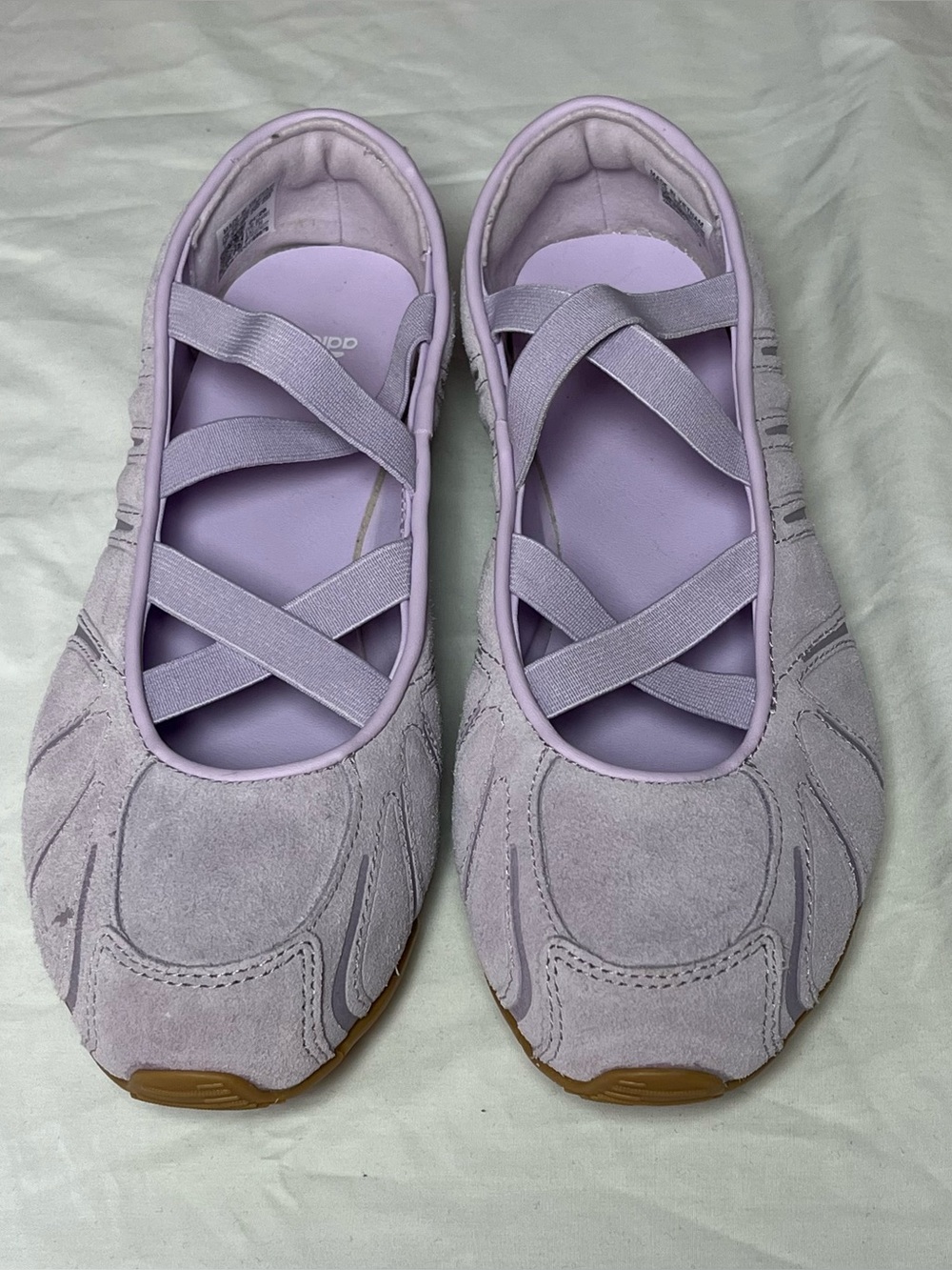 Women’s Lavender Suede Ballet-Style Flats with Elastic Cross Straps